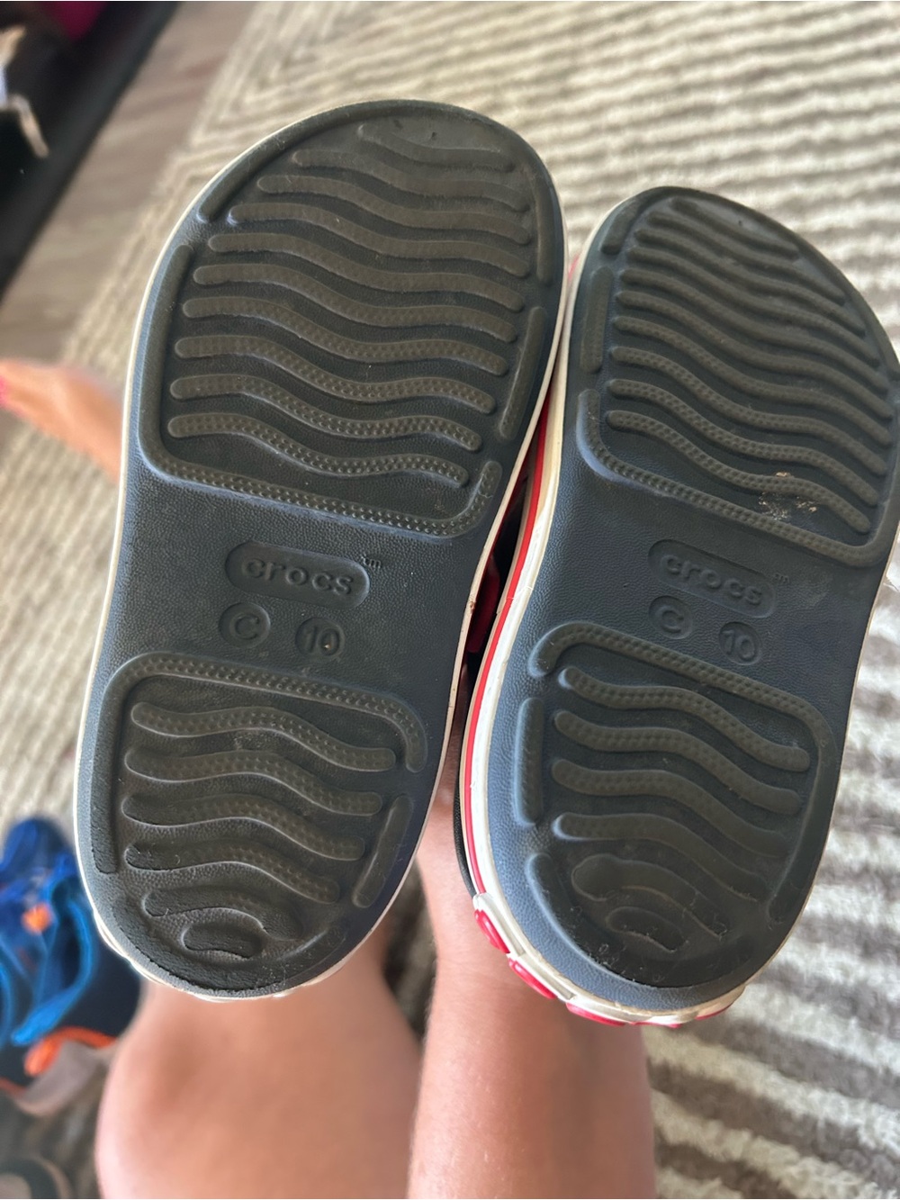 CROCS Kids Navy and Red Double-Strap Sandals - Picture 2 of 4